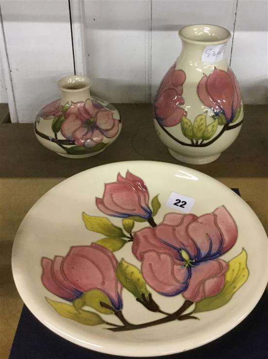 2 Moorcroft vases & a plate